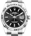 Datejust 36mm in Steel and White Gold Fluted Bezel on Bracelet with Black Stick Dial