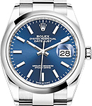 Datejust 36mm in Steel with Domed Bezel on Oyster Bracelet with Blue Index Dial