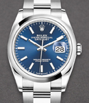 Datejust 36mm in Steel with Domed Bezel on Oyster Bracelet with Blue Index Dial
