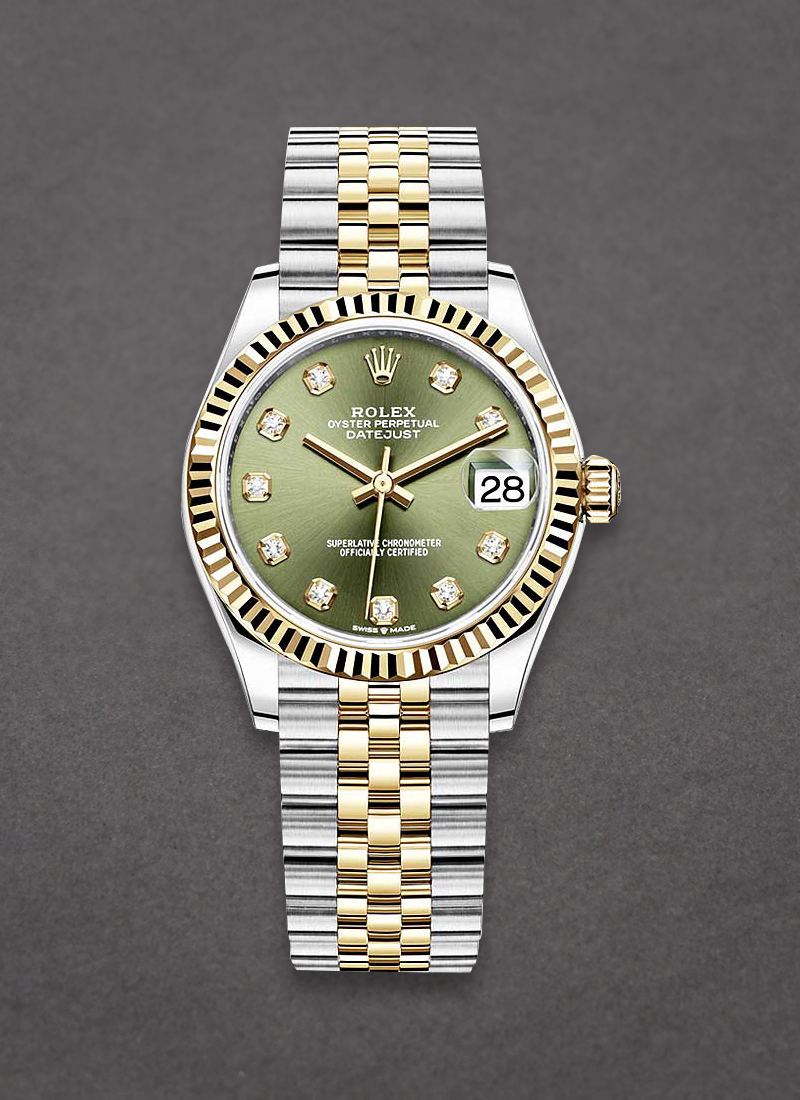 Rolex Unworn Mid Size Datejust 31mm in Steel with Yellow Gold Fluted Bezel