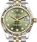 Mid Size Datejust 31mm in Steel with Yellow Gold Fluted Bezel on Jubilee Braclet with Green Diamond Dial