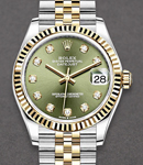 Mid Size Datejust 31mm in Steel with Yellow Gold Fluted Bezel on Jubilee Braclet with Green Diamond Dial