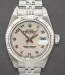 Lady's Datejust in Steel with White Gold Fluted Bezel on Bracelet with Ivory Jubilee Arabic Dial