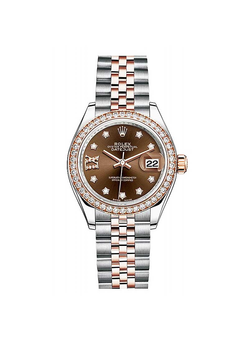 Pre-Owned Rolex Datejust 28mm in Steel with Rose Gold Diamond Bezel