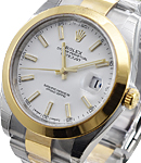 Datejust 41mm in Steel with Yellow Gold Smooth Bezel On Oyster Bracelet with White Stick Dial