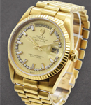 President Day Date 36mm in Yellow Gold Ref 18038 on President Bracelet with Champagne Baguette Diamond Dial