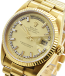 President Day Date 36mm in Yellow Gold Ref 18038 on President Bracelet with Champagne Baguette Diamond Dial