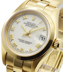 Lady's President in Yellow Gold with Smooth Bezel on  Oyster Bracelet with White Roman Dial 