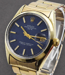 Vintage Date from 1970s - Yellow Gold Plated on YG Plated Rivet Oyster Bracelet with Blue Dial