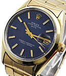 Vintage Date from 1970s - Yellow Gold Plated on YG Plated Rivet Oyster Bracelet with Blue Dial