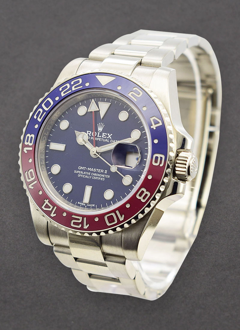 116719 used blue red blue Rolex GMT Master II White Gold Essential Watches