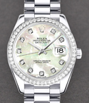 President 26mm in Platinum with Diamond Bezel on Bracelet with Mother of Pearl Diamond Dial