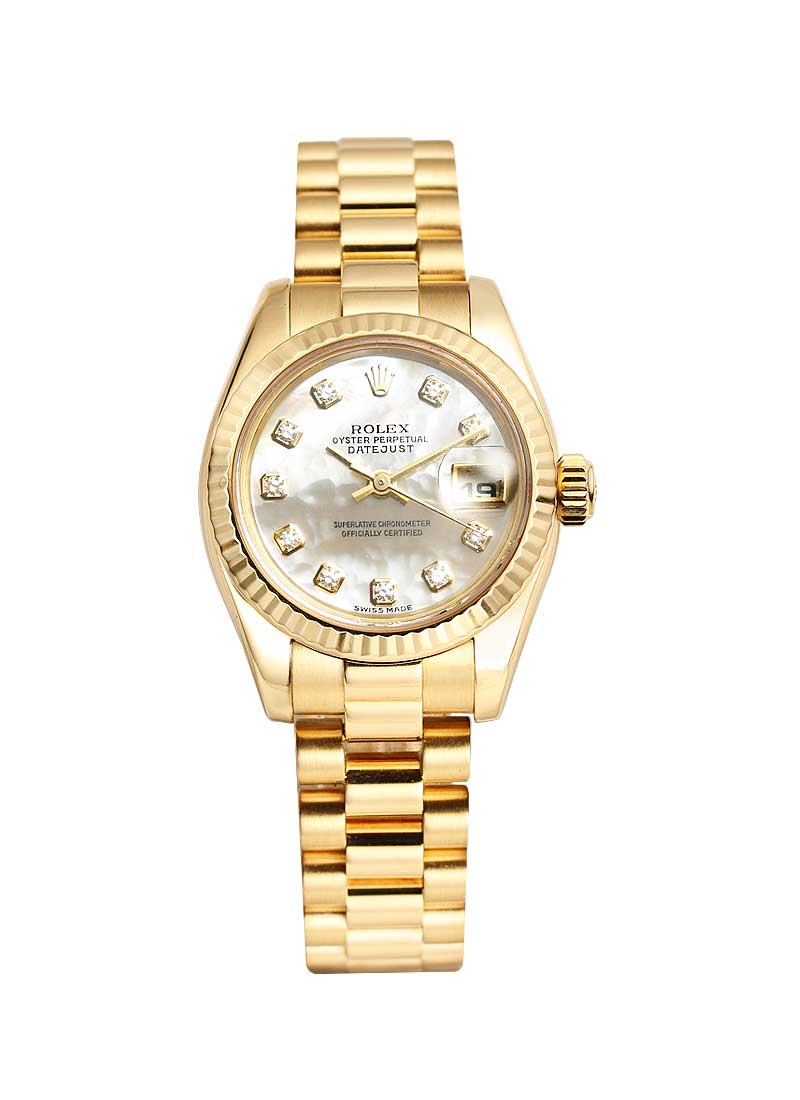 Pre-Owned Rolex Presiden 26mm Ladies in Yellow Gold with Fluted Bezel