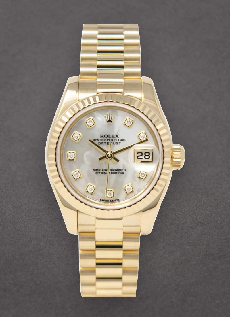 Pre-Owned Rolex Presiden 26mm Ladies in Yellow Gold with Fluted Bezel