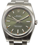 Oyster Perpetual No Date - 34mm in Steel with Smooth Bezel on Oyster Bracelet with Green Stick Dial
