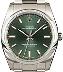 Air King 34mm in Steel with Smooth Bezel on Oyster Bracelet with Green Stick Dial