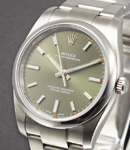 Oyster Perpetual No Date - 34mm in Steel with Smooth Bezel on Oyster Bracelet with Green Stick Dial