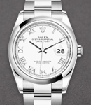 Datejust 36mm in Steel with Domed Bezel on Oyster Bracelet with White Roman Dial