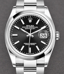 Datejust 36mm in Steel with Domed Bezel on Oyster Bracelet with Black Index Dial
