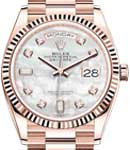 President Day-Date 36mm in Rose Gold with Fluted Bezel on President Bracelet with MOP Diamond Dial