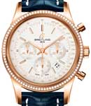 Transocean Chronograph in Rose Gold with Diamond Bezel on Blue Crocodile Leather Strap with Mercury Silver Dial