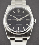 34mm in Steel with Smooth Bezel on Oyster Bracelet with Black Stick Dial