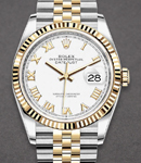 Datejust 36mm in Steel with Yellow Gold Fluted Bezel on Jubilee Bracelet with White Roman Dial