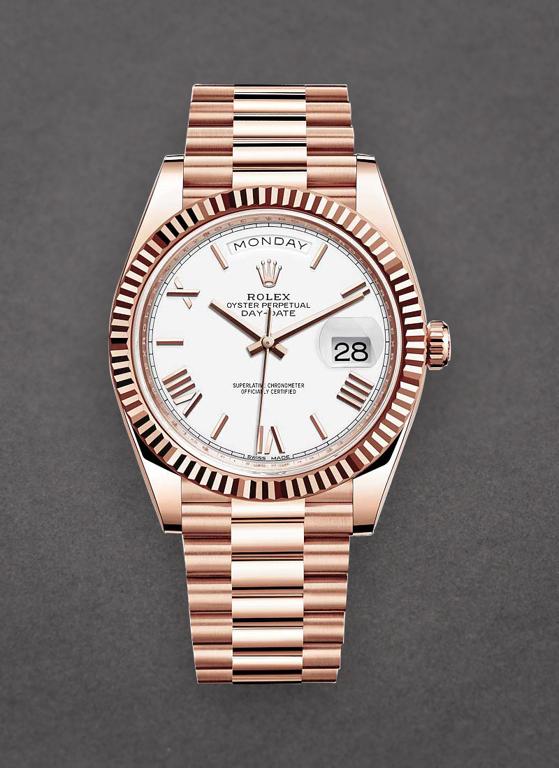 228235 used white roman Rolex President 40mm Rose Gold Essential Watches