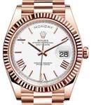 President Day Date 40mm in Rose Gold with Fluted Bezel on President Bracelet with White Roman Dial