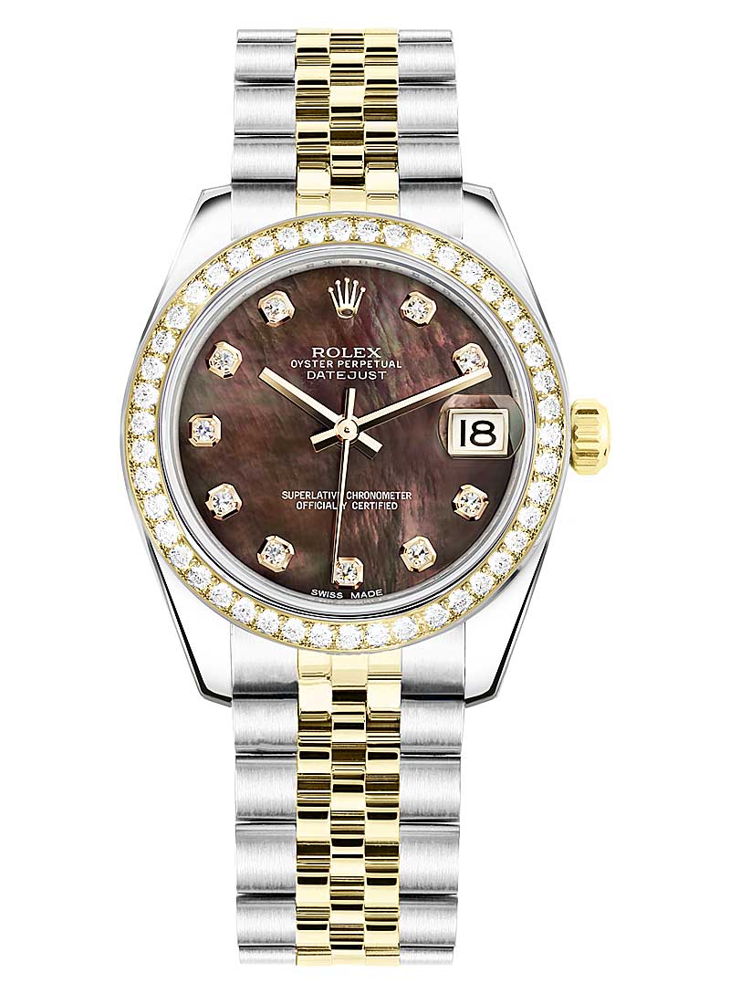 Pre-Owned Rolex Mid Size Datejust 31mm in Steel with Yellow Gold Diamond Bezel