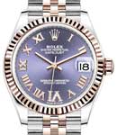 Midsize Datejust 31mm in Steel with Rose Gold Fluted Bezel on Jubilee Bracelet with Aubergine Roman Dial - Diamonds on 6