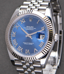 Datejust II 41mm in Steel with White Gold Fluted Bezel on Jubilee Bracelet with Blue Roman Dial