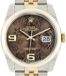 Datejust 36mm in Steel with Yellow Gold Fluted Bezel on Jubilee Bracelet with Brown Floral Dial
