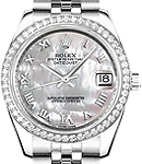 Datejust 31mm in Steel with Diamonds Bezel on Oyster Bracelet with MOP Roman Dial