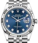 Datejust 36mm in Steel and White Gold Fluted Bezel on Steel Jubilee Braclet with Blue Diamond Dial