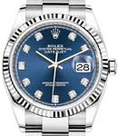 Datejust 36mm in Steel and White Gold Fluted Bezel on Oyster Bracelet with Blue Diamond Dial