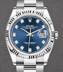 Datejust 36mm in Steel and White Gold Fluted Bezel on Oyster Bracelet with Blue Diamond Dial