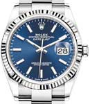 Datejust 36mm in Steel and White Gold Fluted Bezel on Oyster Bracelet with Blue Stick Dial