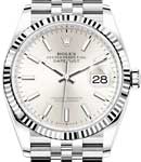 Datejust 36mm in Steel and White Gold Fluted Bezel on Jubilee Bracelet with Silver Stick Dial
