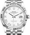 Datejust 36mm in Steel and White Gold Fluted Bezel on Jubilee Bracelet with White Roman Dial