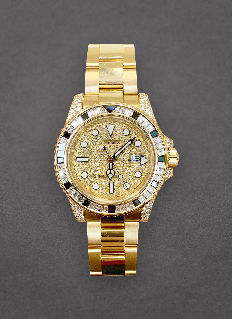 Pre-Owned Rolex GMT Master II 40mm in Yellow Gold with Diamond Bezel and Lugs