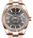 Sky Dweller in Rose Gold with Fluted Bezel on Oyster Bracelet with Rhodium Stick Dial