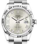 Datejust 36mm in Steel and White Gold Fluted Bezel on Oyster Bracelet with Silver Roman Dial - Diamonds on 6 & 9