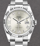 Datejust 36mm in Steel and White Gold Fluted Bezel on Oyster Bracelet with Silver Roman Dial - Diamonds on 6 & 9