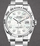 Datejust 36mm in Steel with White Gold Fluted Bezel on Oyster Bracelet with MOP Diamond Dial