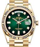 President Day-Date 36mm in Yellow Gold with Fluted Bezel on President Bracelet with Green Diamond Dial