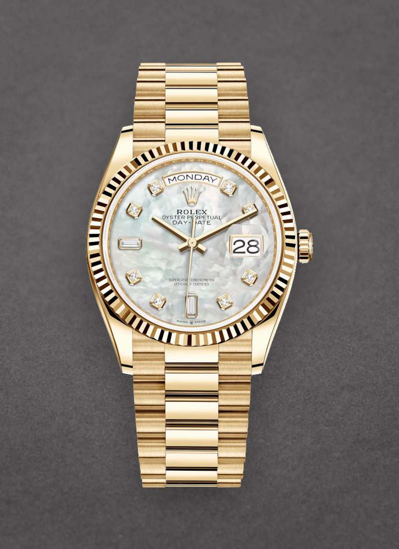 Rolex Unworn President Day-Date 36mm in Yellow Gold with Fluted Bezel