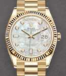 President Day-Date 36mm in Yellow Gold with Fluted Bezel on President Bracelet with MOP Diamond Dial