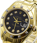 Lady's Masterpiece Yellow Gold  with 12 Diamond Bezel on Pearlmaster Bracelet with Black Diamond Dial