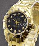 Lady's Masterpiece Yellow Gold  with 12 Diamond Bezel on Pearlmaster Bracelet with Black Diamond Dial